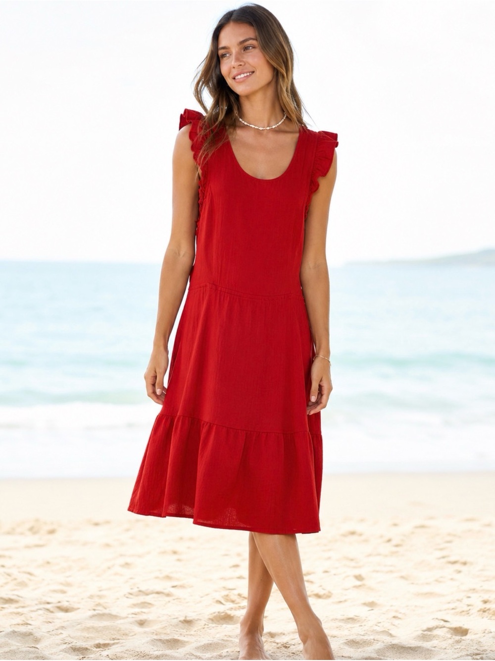 ❤️ MADISONGREY Red Ruffle Sleeve Tiered Midi Dress XL ❤️